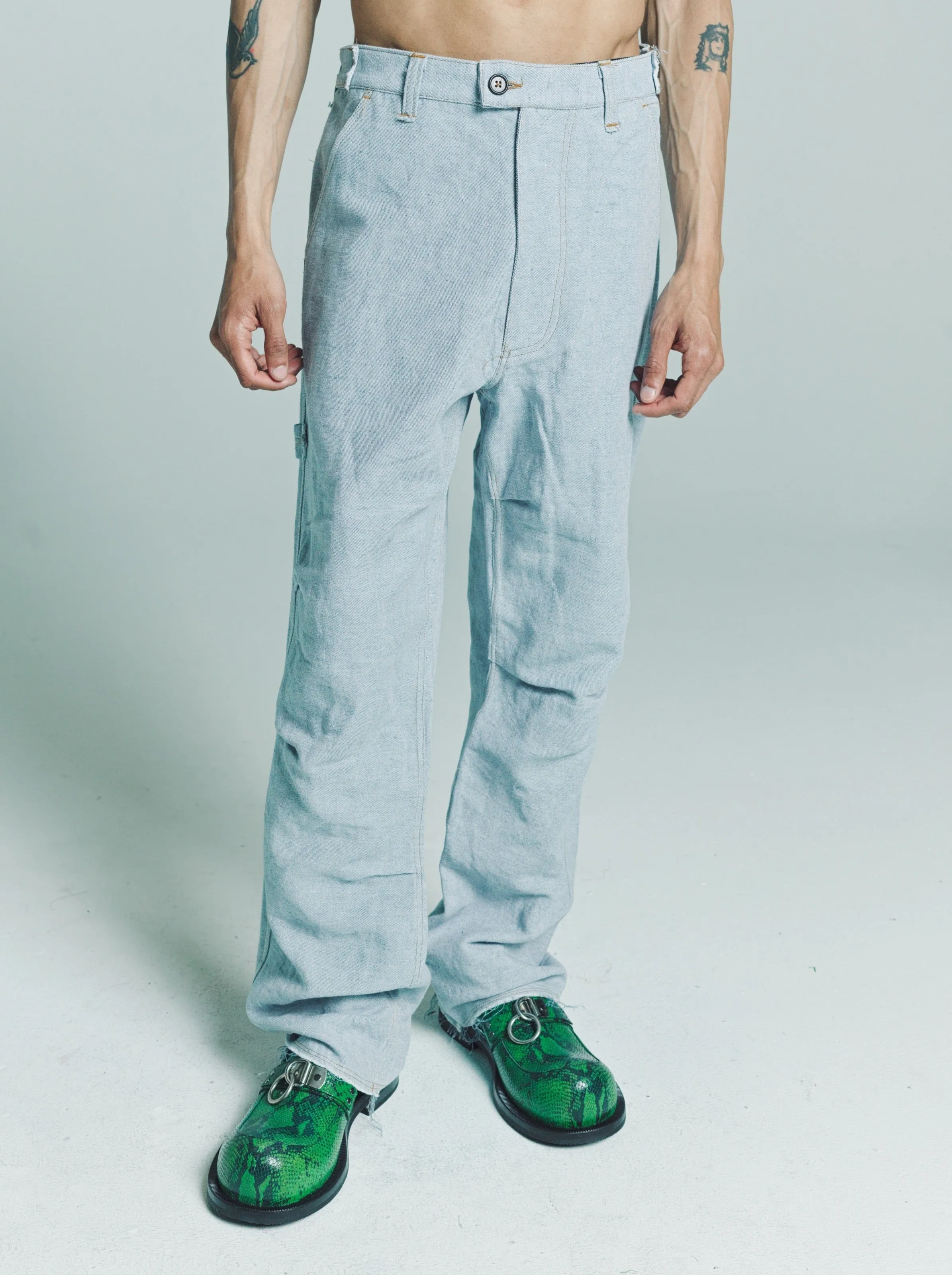 Light Blue Fancy Denim Worker Pants