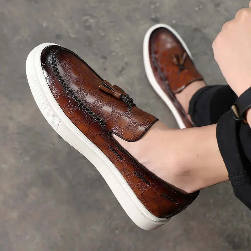 Men's Leather Slip-On Loafers: Tasseled, Textured, Chunky Sole