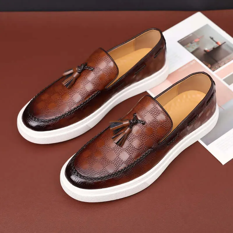 Men's Leather Slip-On Loafers: Tasseled, Textured, Chunky Sole