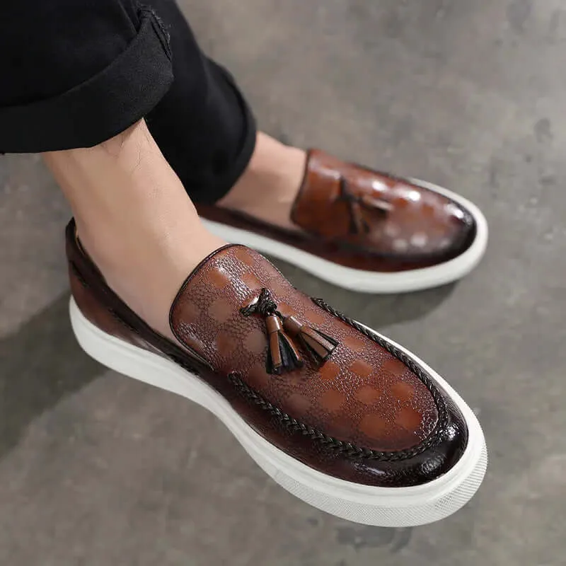 Men's Leather Slip-On Loafers: Tasseled, Textured, Chunky Sole