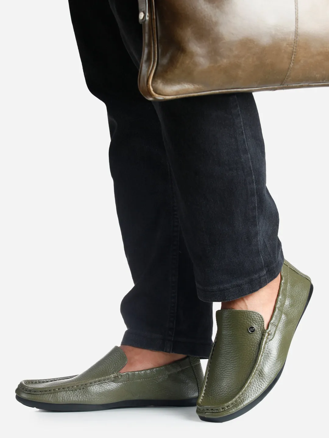 Men's Olive Elastic Collered Snug Fit Slip On (ID3057)