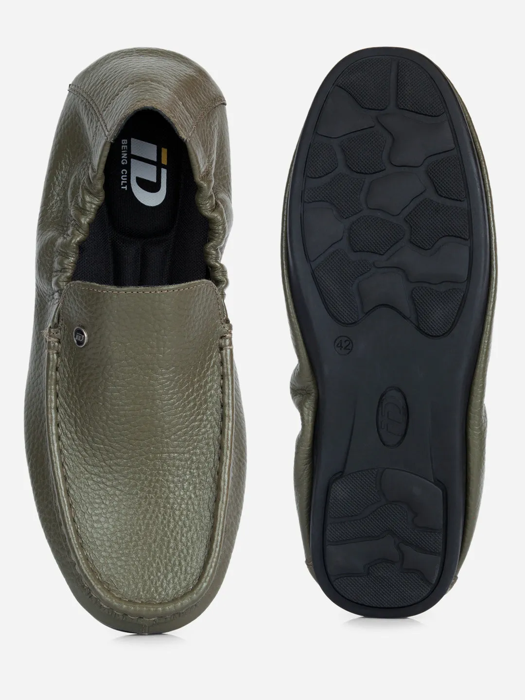 Men's Olive Elastic Collered Snug Fit Slip On (ID3057)