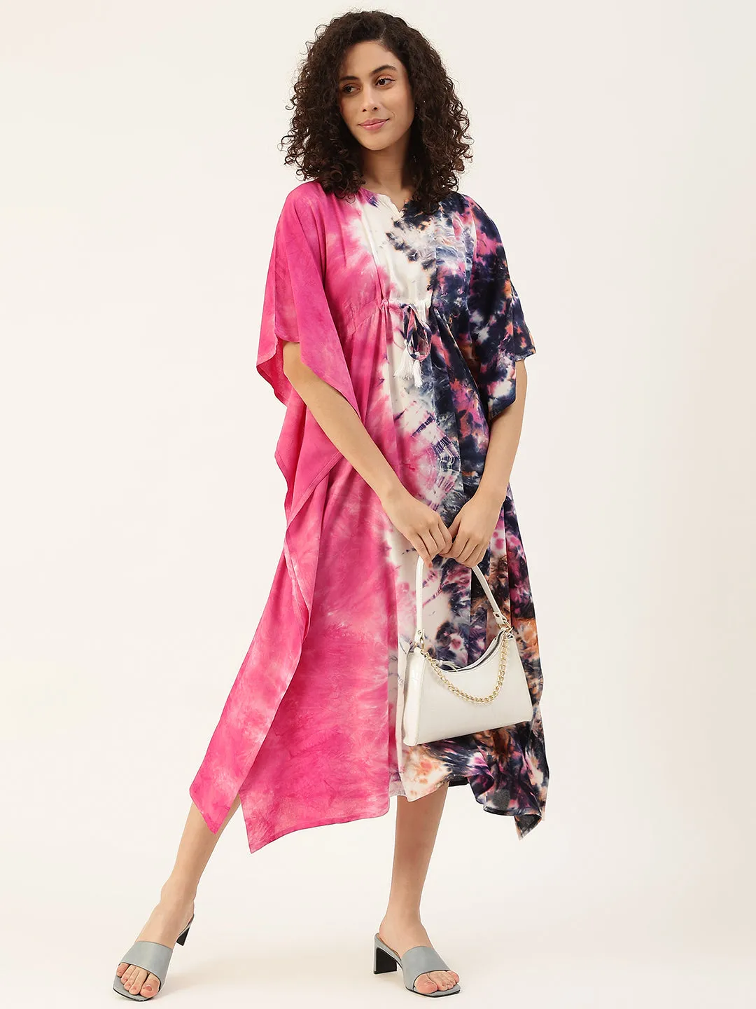 Pink-Blue Tie dye Rayon Kaftan