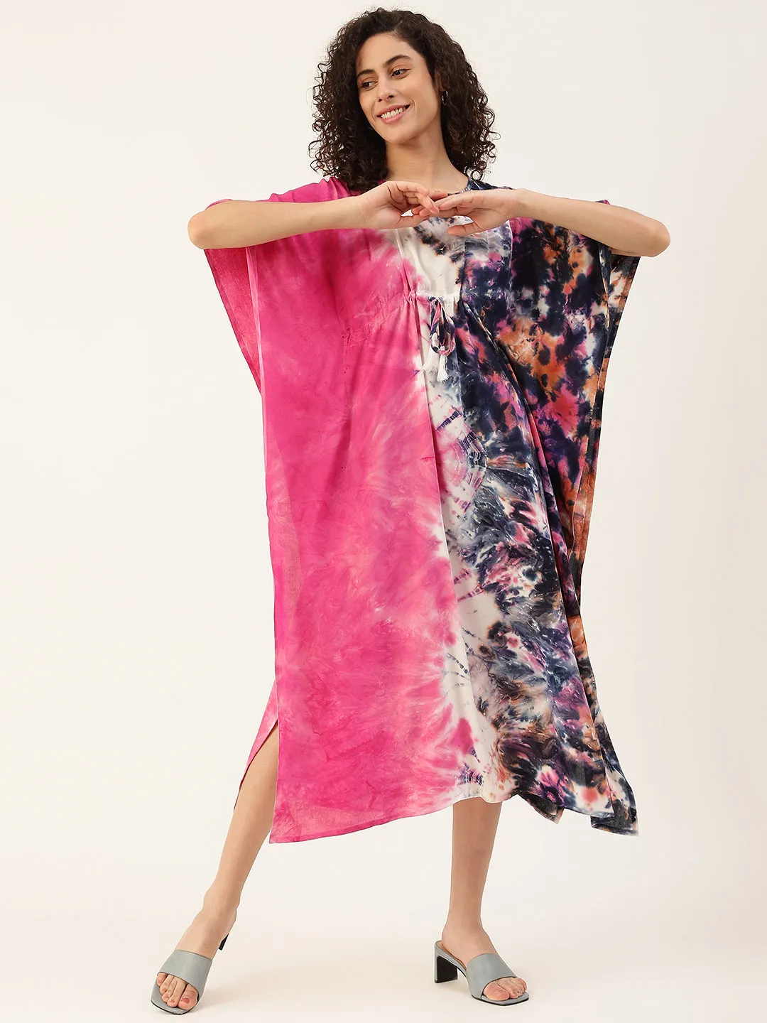 Pink-Blue Tie dye Rayon Kaftan