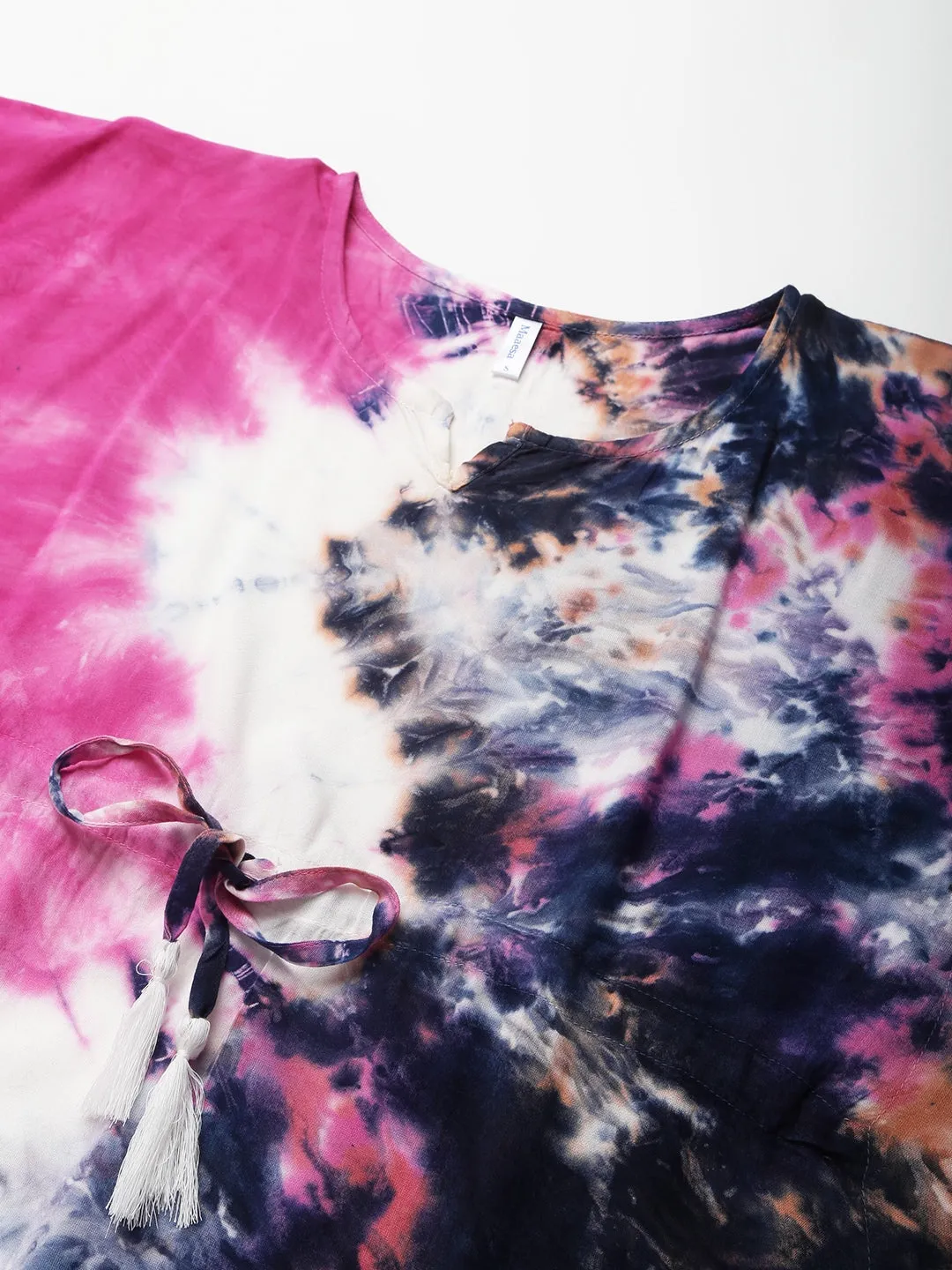 Pink-Blue Tie dye Rayon Kaftan