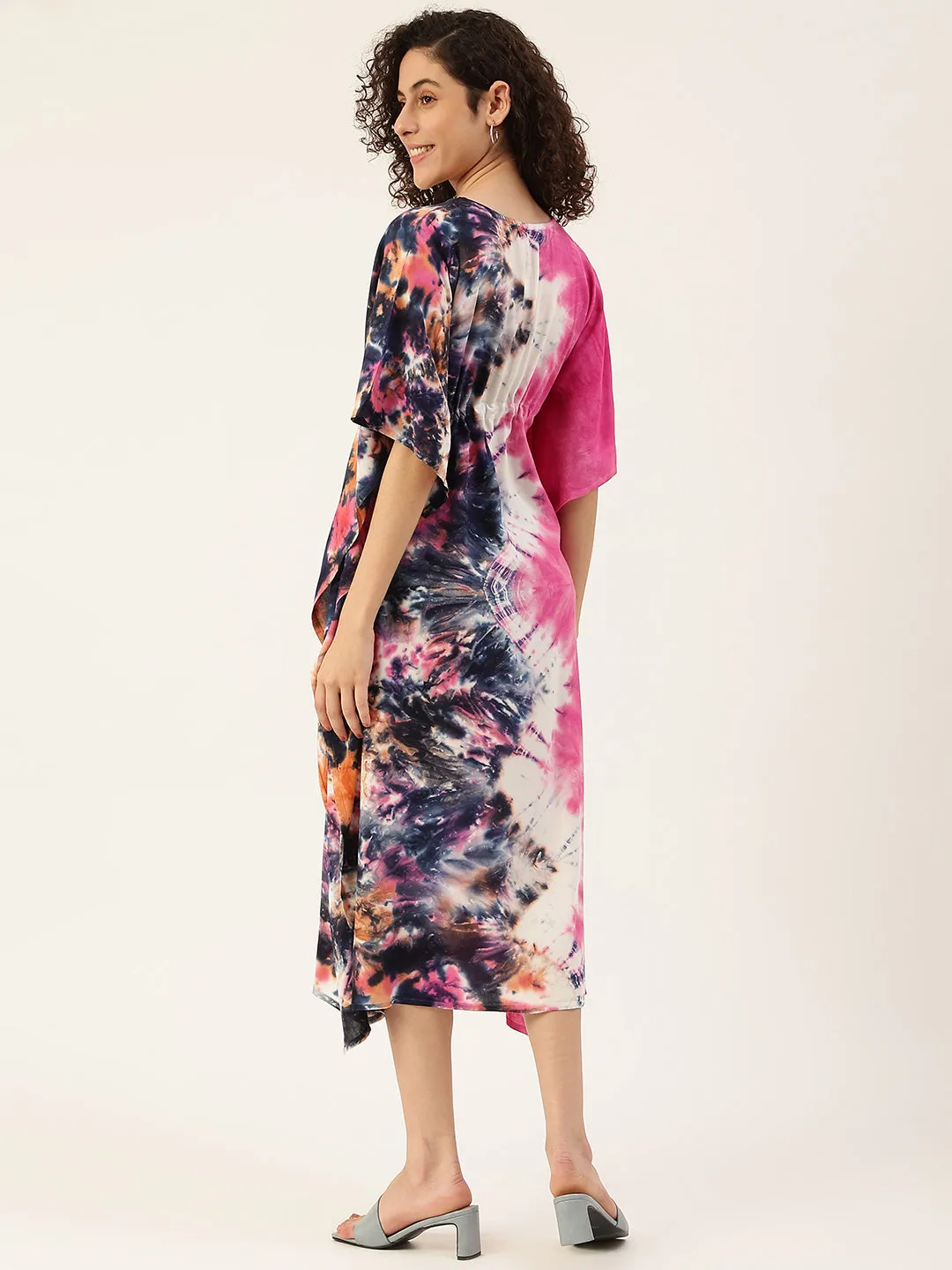 Pink-Blue Tie dye Rayon Kaftan