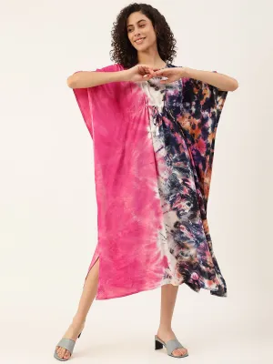 Pink-Blue Tie dye Rayon Kaftan