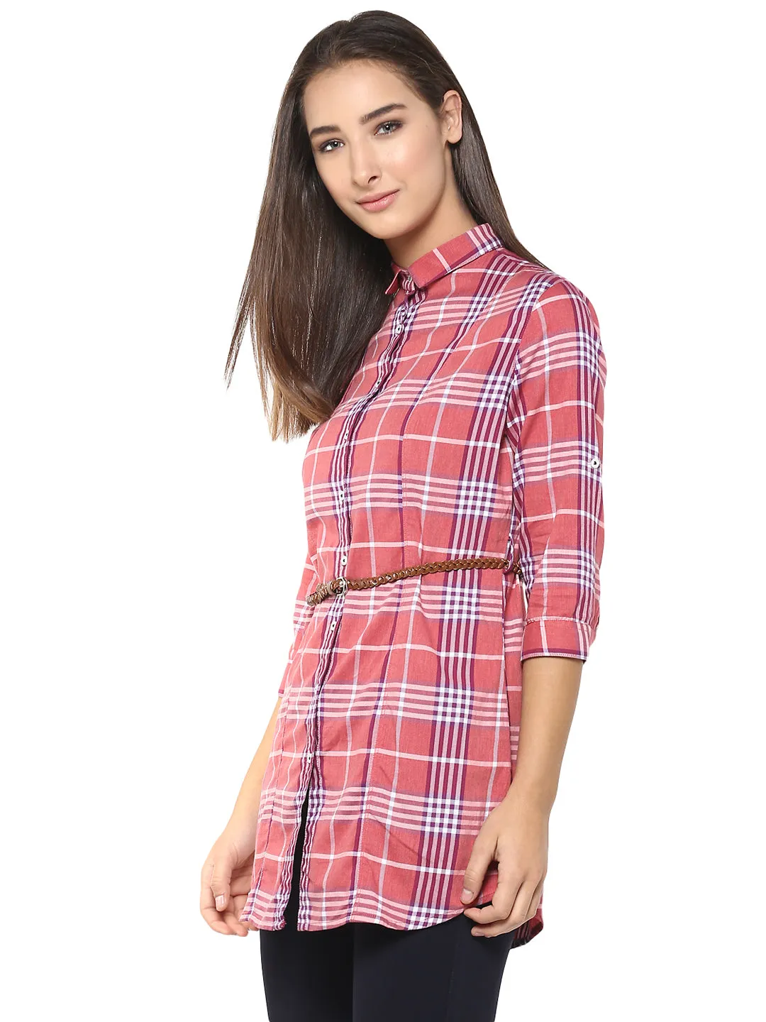 Pink Checked Casual Shirt