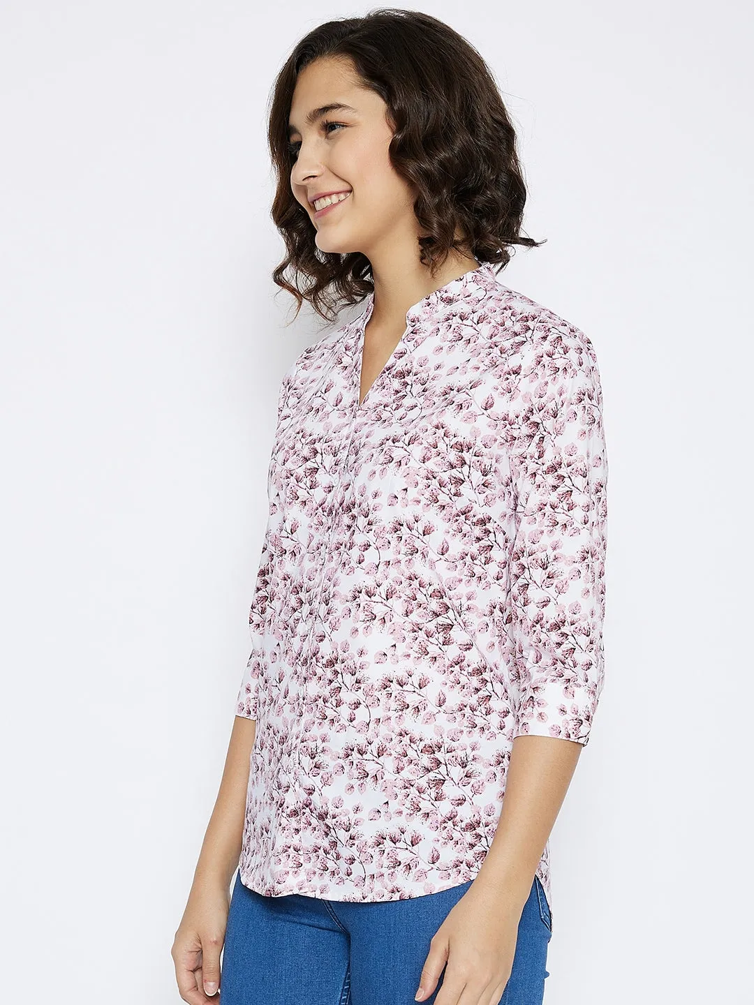 Pink Floral Printed Slim Fit shirt