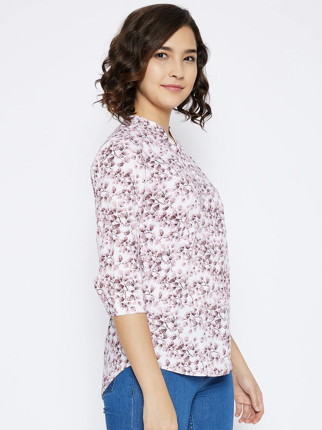 Pink Floral Printed Slim Fit shirt