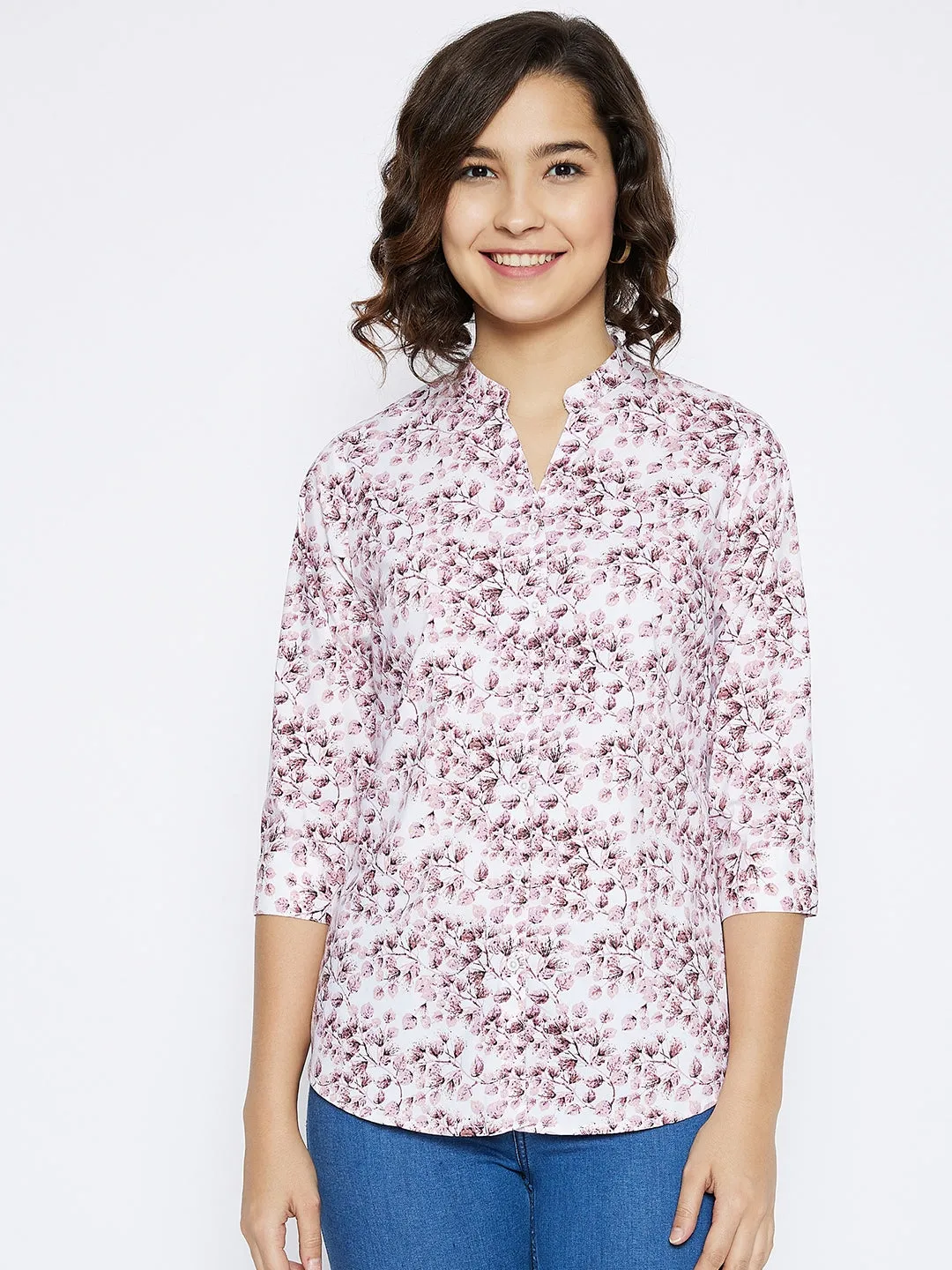 Pink Floral Printed Slim Fit shirt