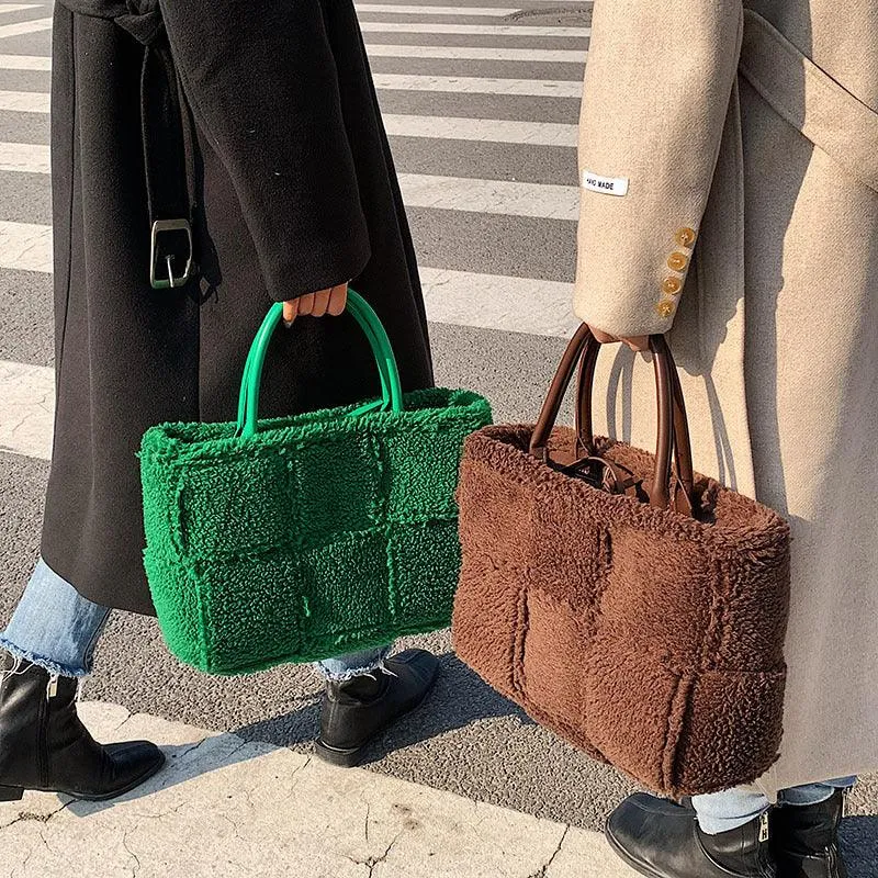 Plush Checkered Trend Personality Western Style Simple Female Bag