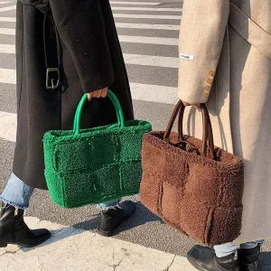 Plush Checkered Trend Personality Western Style Simple Female Bag