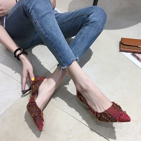 Pointed Toe Slip On High Heel Stiletto Slimming Pumps