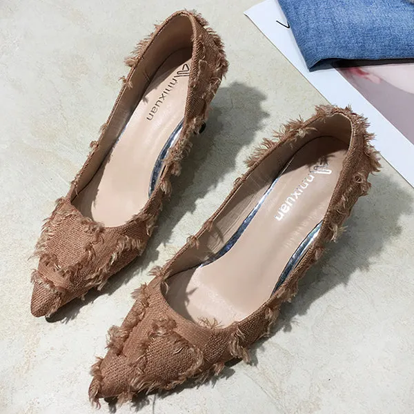 Pointed Toe Slip On High Heel Stiletto Slimming Pumps