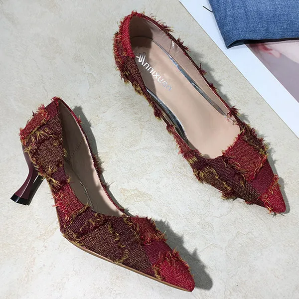 Pointed Toe Slip On High Heel Stiletto Slimming Pumps