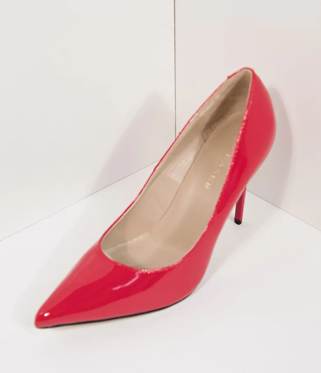 Red Patent Leatherette Pointed Toe Pumps