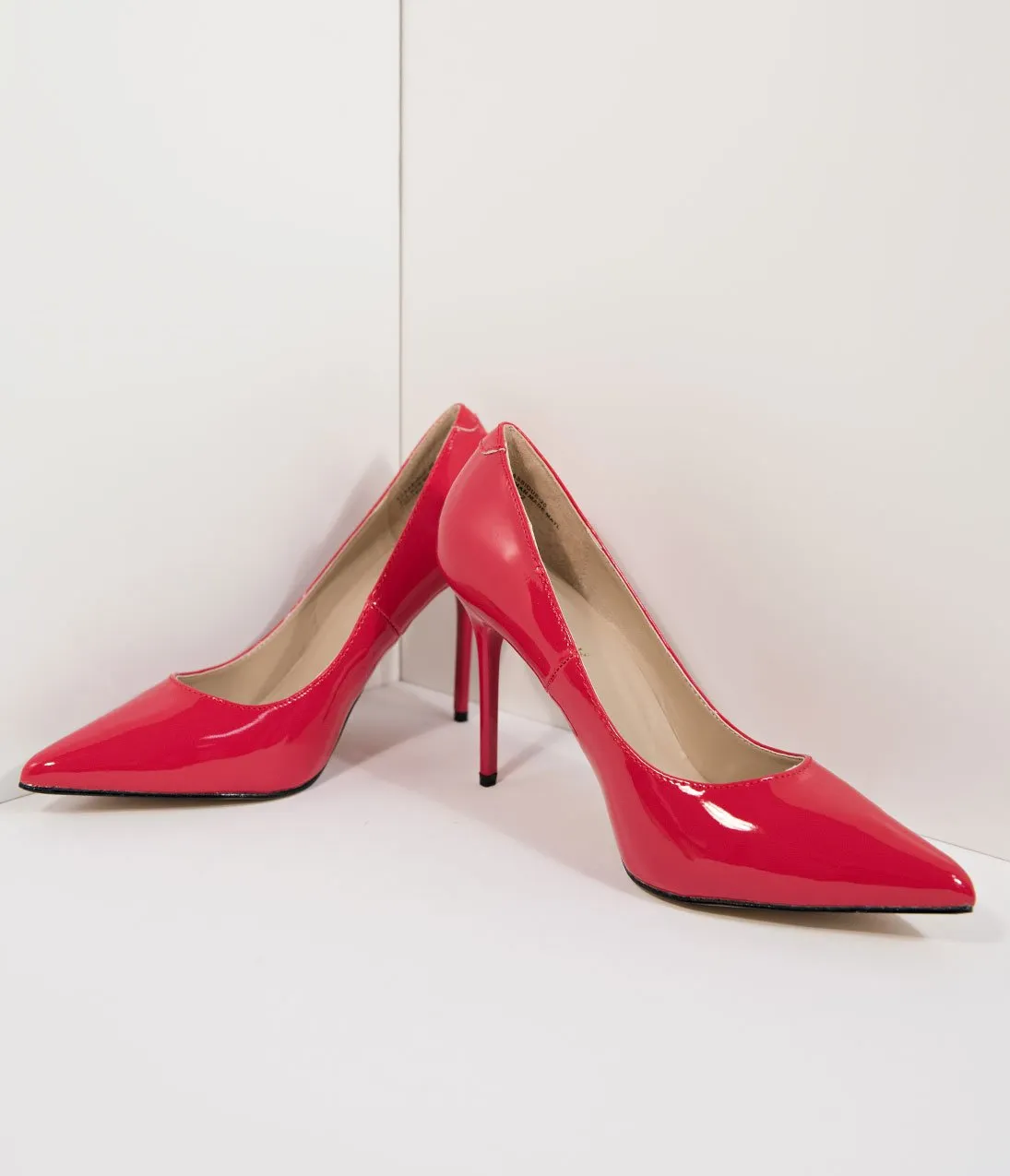 Red Patent Leatherette Pointed Toe Pumps