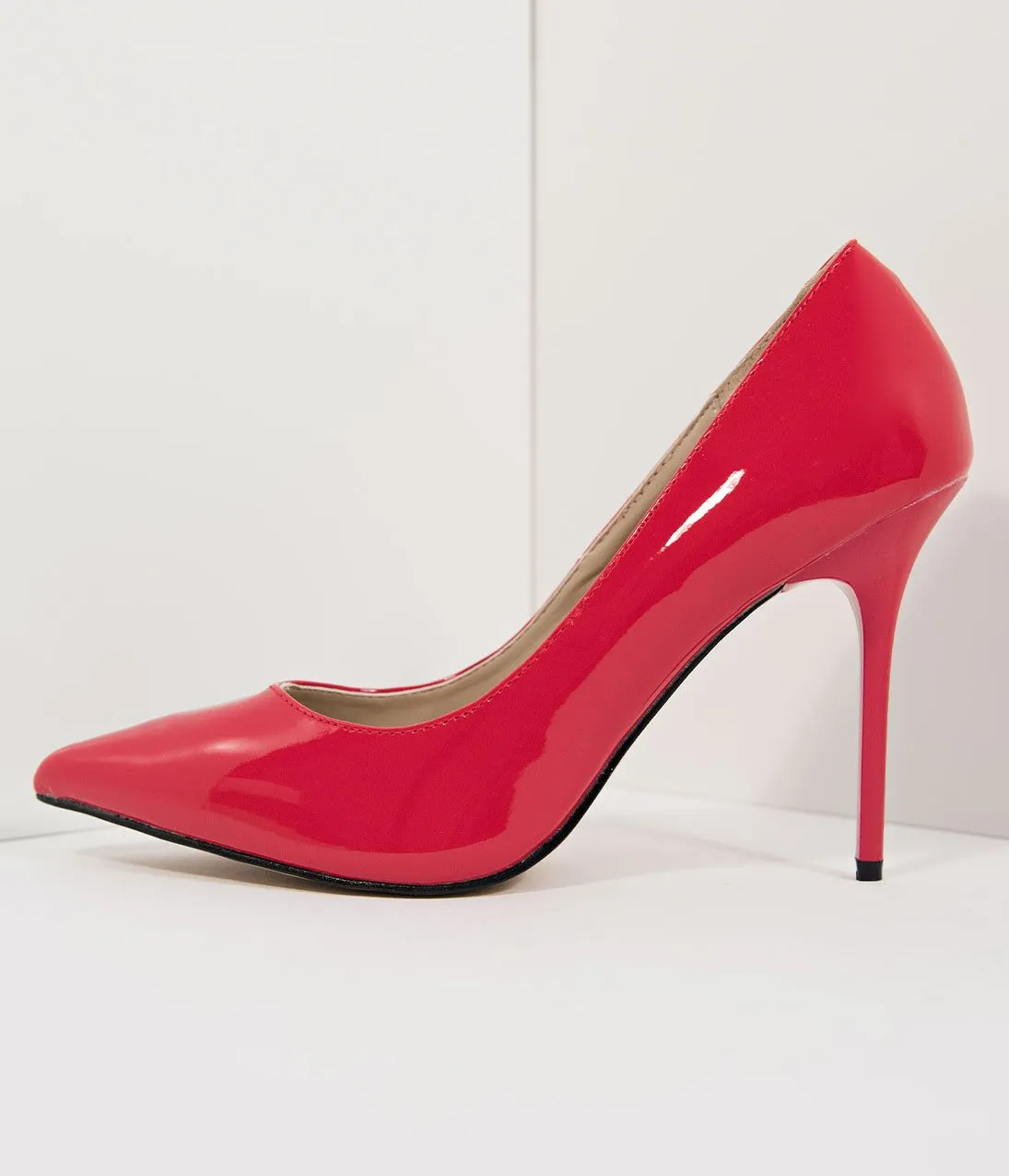 Red Patent Leatherette Pointed Toe Pumps