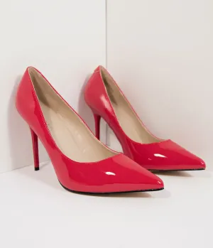 Red Patent Leatherette Pointed Toe Pumps