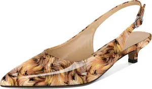 SAMMITOP Womens Slingback Kitten Heels Closed Pointed Toe Low Heels Slip On Comfortable Work Pumps Dress Shoes 1.4 Inch