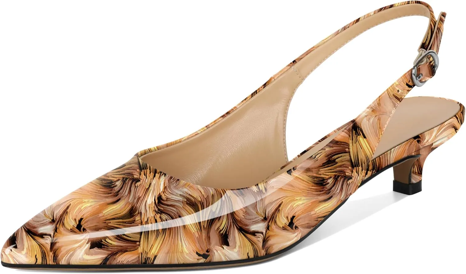 SAMMITOP Womens Slingback Kitten Heels Closed Pointed Toe Low Heels Slip On Comfortable Work Pumps Dress Shoes 1.4 Inch