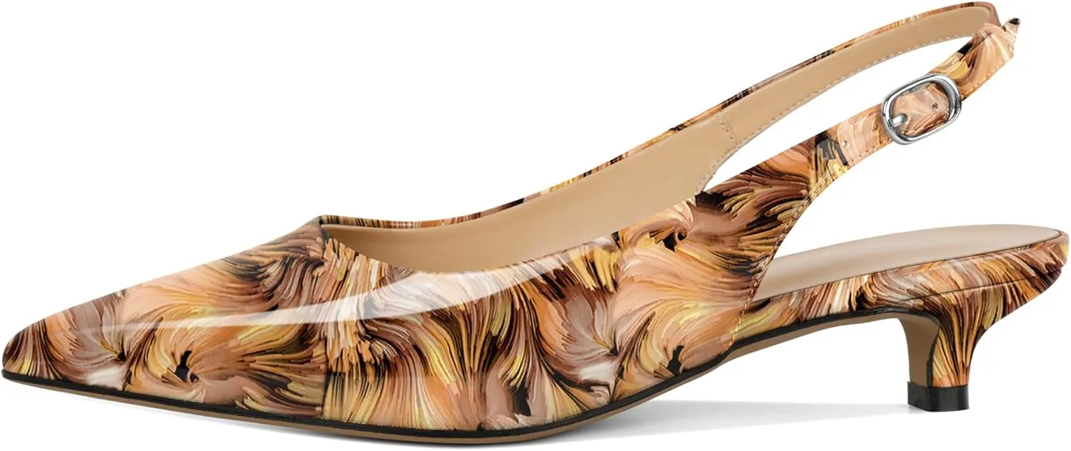 SAMMITOP Womens Slingback Kitten Heels Closed Pointed Toe Low Heels Slip On Comfortable Work Pumps Dress Shoes 1.4 Inch