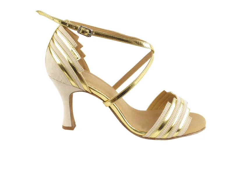 Sera Series Beige Nubuck w/Gold Trim Dance Sandals