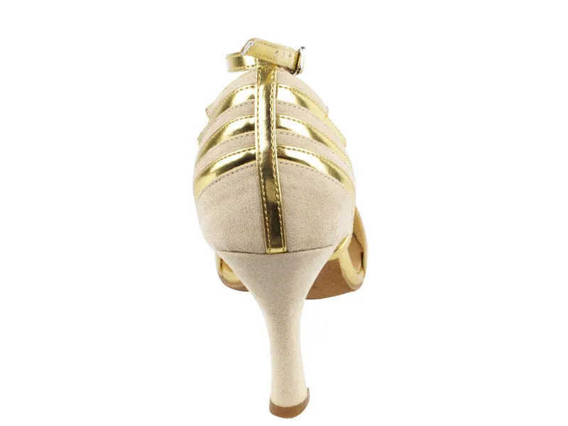Sera Series Beige Nubuck w/Gold Trim Dance Sandals