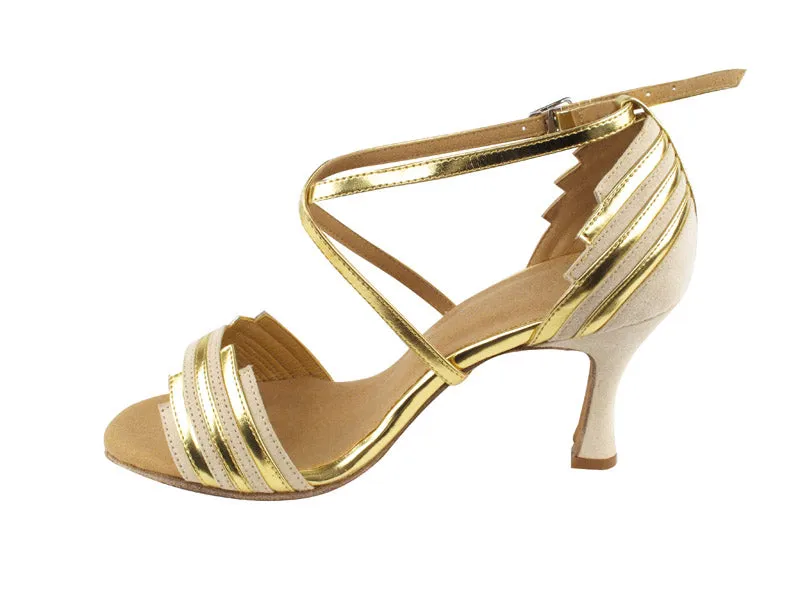 Sera Series Beige Nubuck w/Gold Trim Dance Sandals