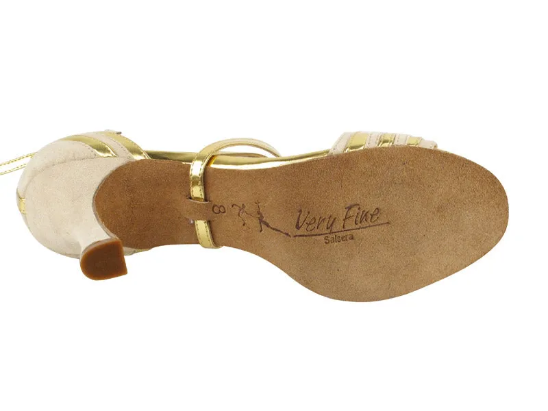 Sera Series Beige Nubuck w/Gold Trim Dance Sandals