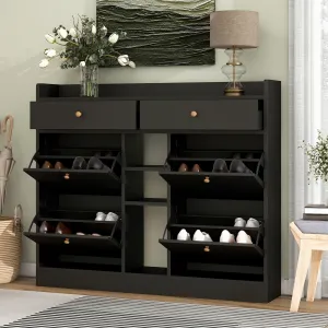 timeless Shoe Cabinet with 4 Flip Drawers and 2 Storage Drawers- Black