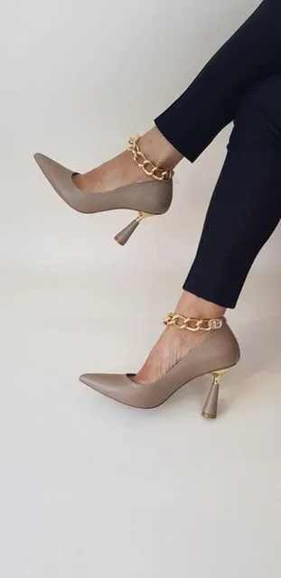 Womens High Heels Chain Gold Black Beige Shoes Sexy Comfortable Leather Pumps Stiletto Daily Casual Bussiness Sexy Platform 2020 2021 lolita louboutin Italian Pompy Sneakers klapki na obcasie Medium