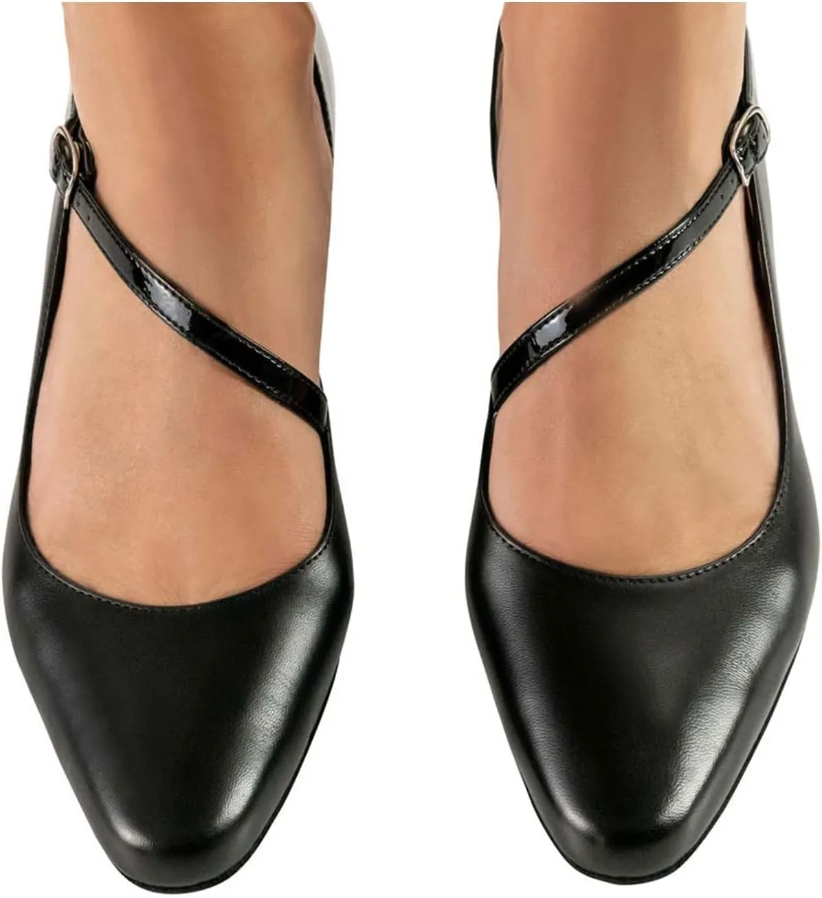 Women's Kitten Heel Mary Jane Pumps Adjustable Strap Closed Low Heel Round Toe Office Work Wedding Party Ballroom Shoes for Women