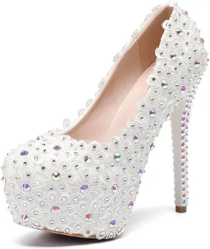 Women's Platform Pumps Closed Toe Lace Satin Wedding Shoes Shallow Slip-on Wedding Party Evening Dress Stage Performance Pumps