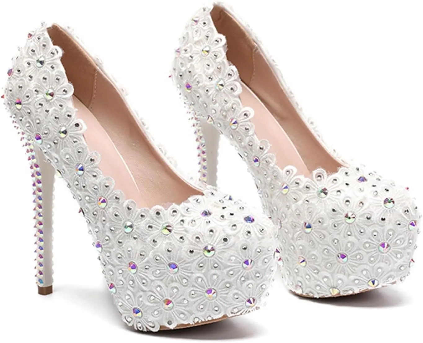 Women's Platform Pumps Closed Toe Lace Satin Wedding Shoes Shallow Slip-on Wedding Party Evening Dress Stage Performance Pumps