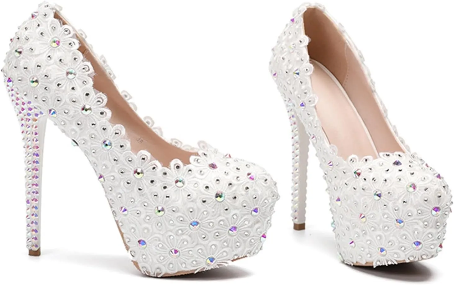 Women's Platform Pumps Closed Toe Lace Satin Wedding Shoes Shallow Slip-on Wedding Party Evening Dress Stage Performance Pumps