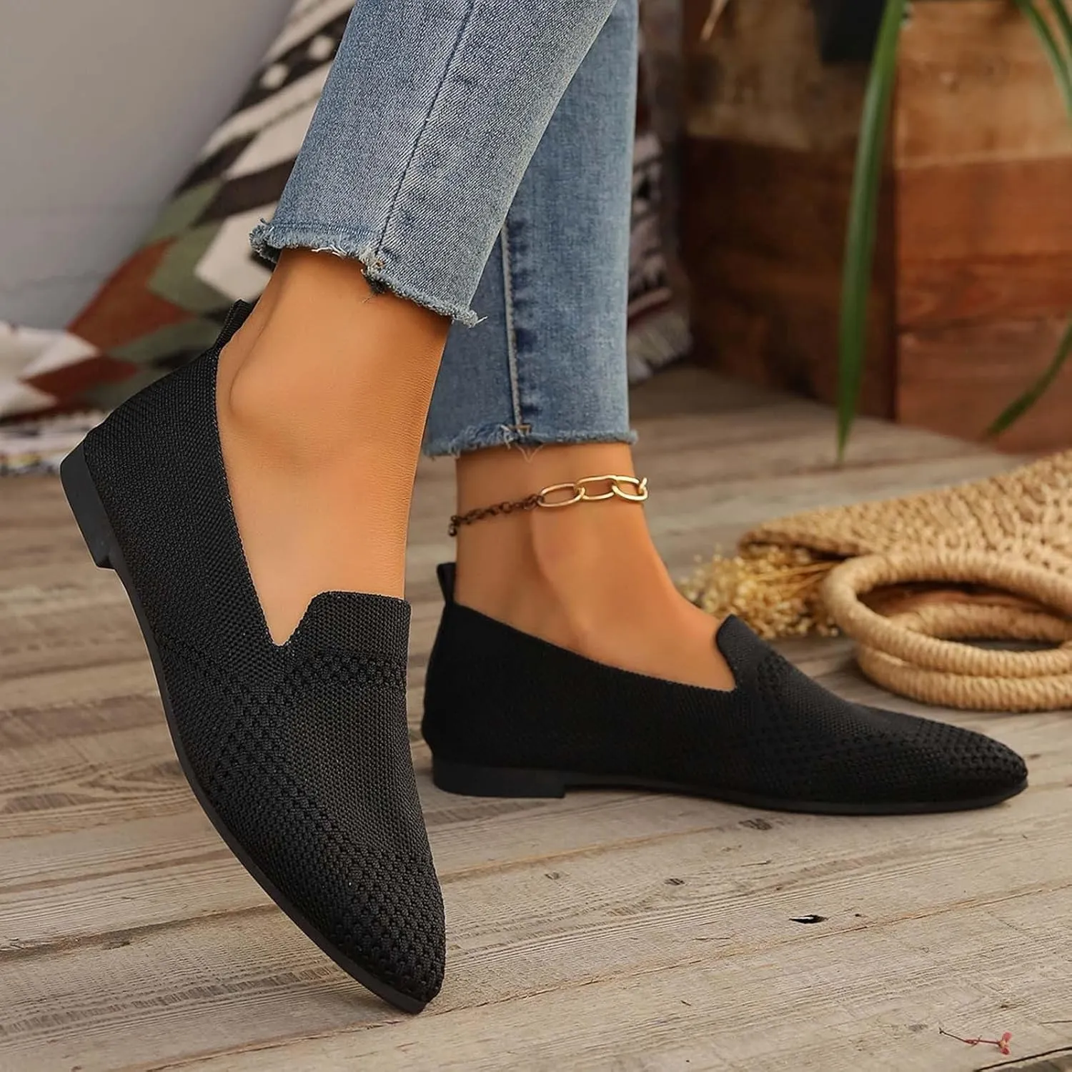 Women's Slip On Ballet  Low Top Pointed Toe Loafers Breathable Solid Shoes Comfortable Walking Loafers N 7