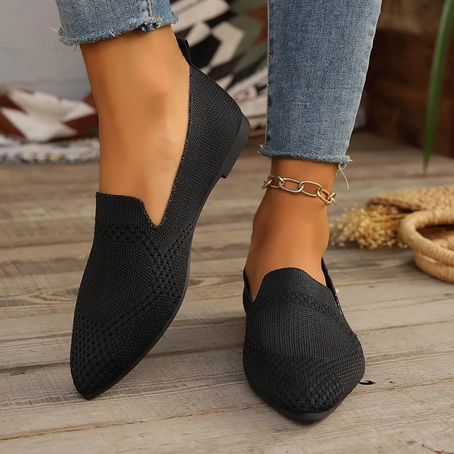Women's Slip On Ballet  Low Top Pointed Toe Loafers Breathable Solid Shoes Comfortable Walking Loafers N 7